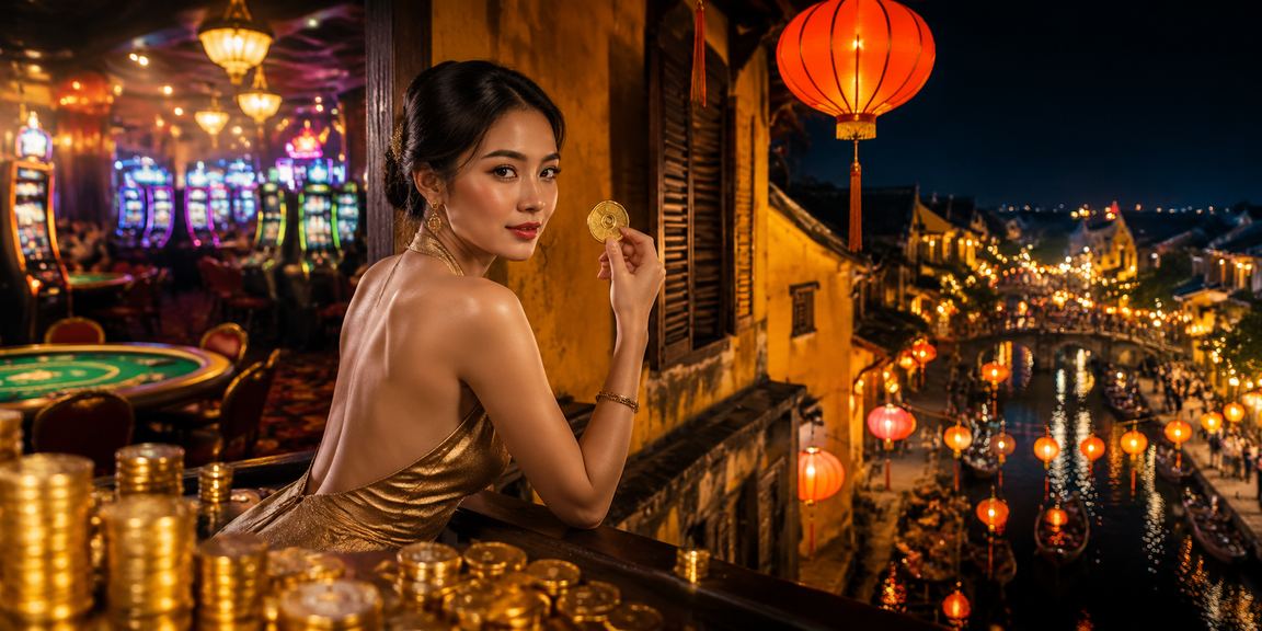 Đèn lồng Hội An lung linh bên bàn cá cược casino trực tuyến về đêm