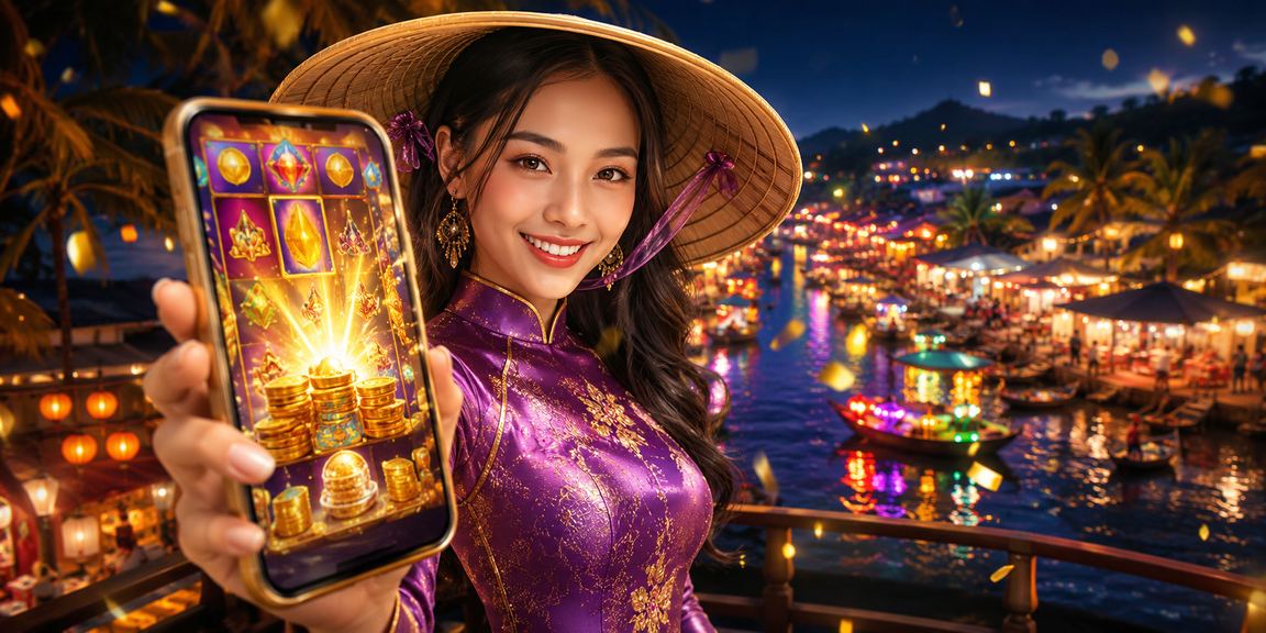 Người dùng áo dài trải nghiệm casino di động tại Phú Quốc bên biển