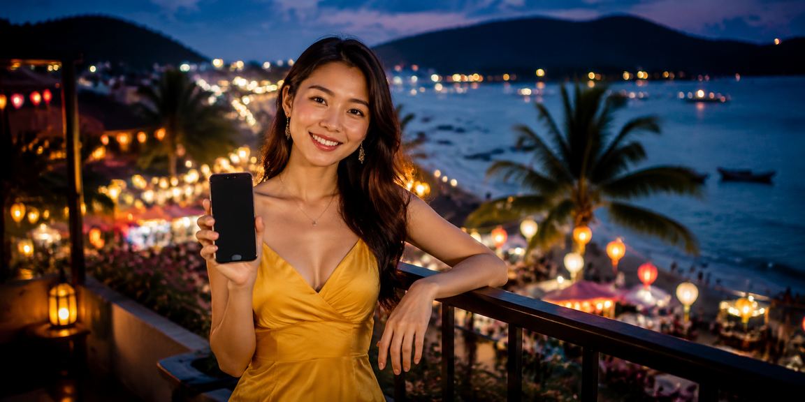 Người dùng trải nghiệm casino trực tuyến trên điện thoại tại chợ đêm Phú Quốc